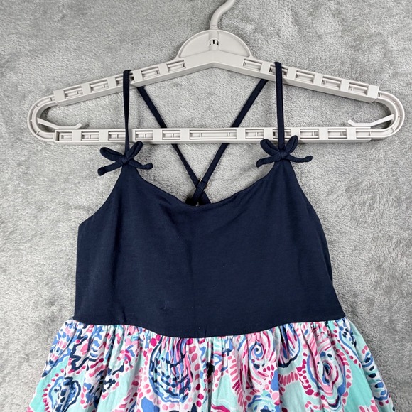 Lilly Pulitzer Dress Girls Size L 8-10 Navy Blue Pink Shell Print Summer Cruise - Picture 4 of 10